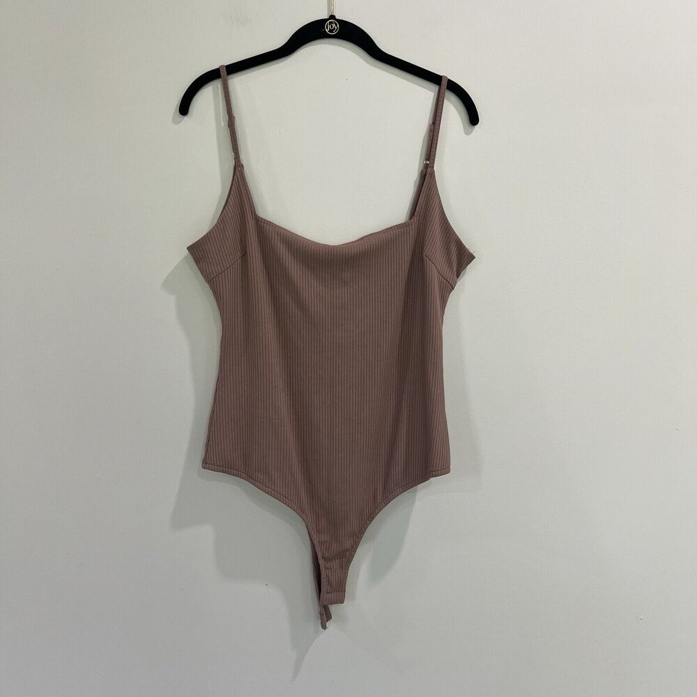 LULUS Danyelle Bodysuit Ribbed Knit Square Neck Spaghetti Strap Size XL